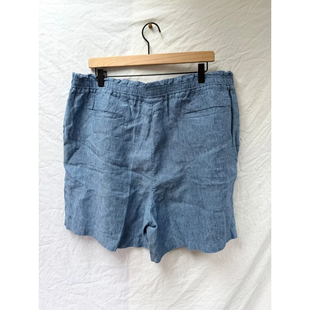 Charter Club Luxury Linen Shorts Womens XXL Blue Elastic Paperbag Waist Relaxed - Picture 2 of 6